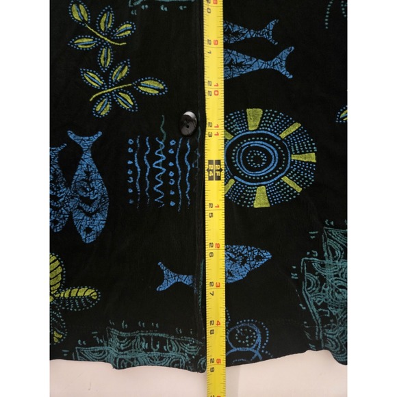 Vtg Vikki Vi Womens 2X Slinky Knit Blouse Black Fish Print Button‎ Front 90s Y2K - Picture 12 of 12